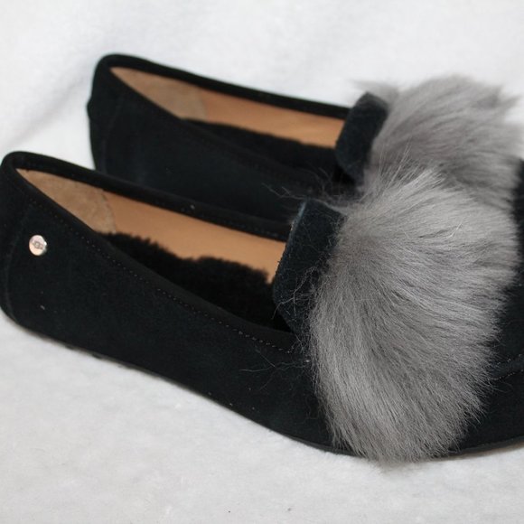 NIB UGG KALEY WISP SUEDE SLIPPERS MOCASSINS BLACK GRAY - Picture 4 of 7